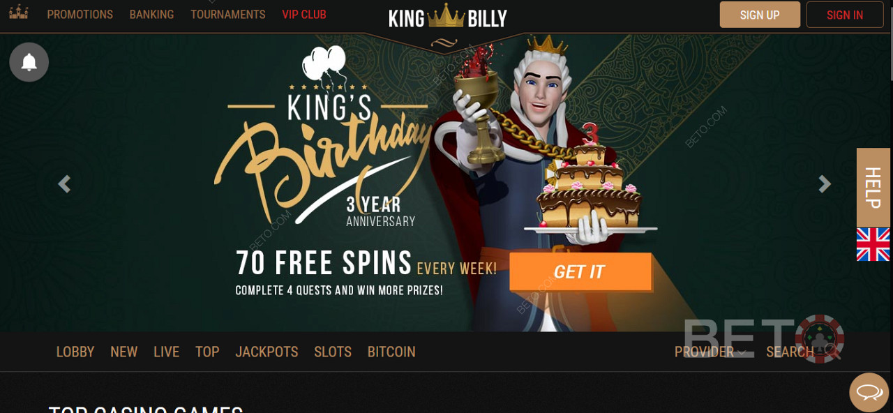 Obțineți bonusuri speciale și rotiri gratuite la King Billy Casino