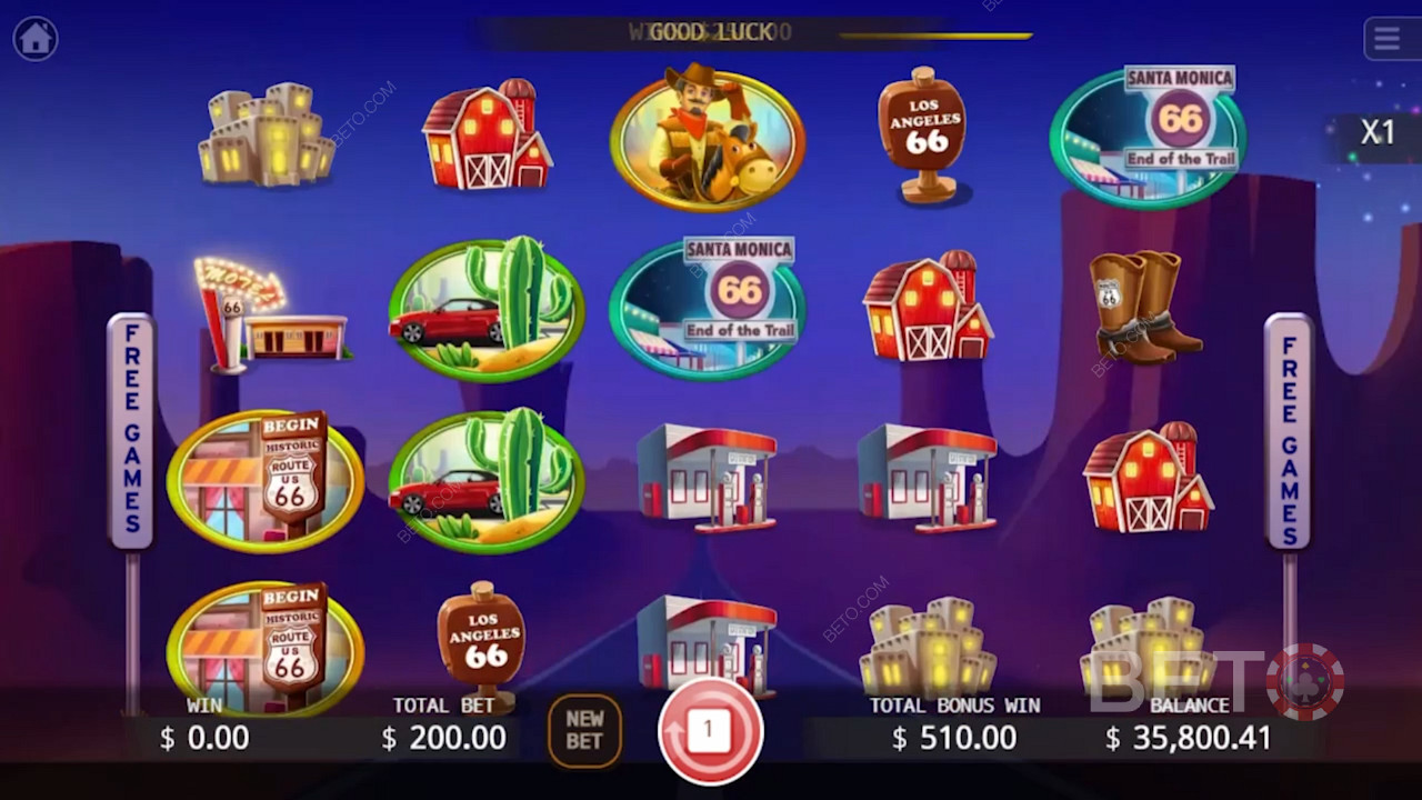 Alege-ți cazinoul online favorit și bucură-te de până la 20 de rotiri gratuite în jocul video de cazino Route 66