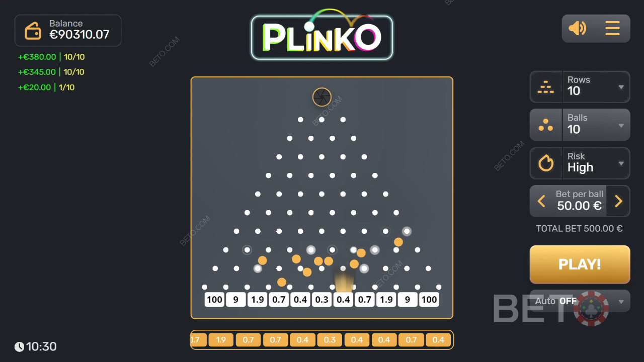 Câștigă 3.200x pariul tău în jocul ca la aparate Plinko!