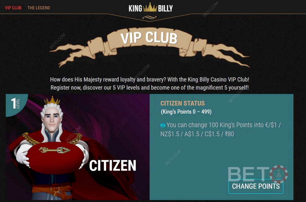 Începeți de la nivelul de cetățean al Clubului VIP King Billy