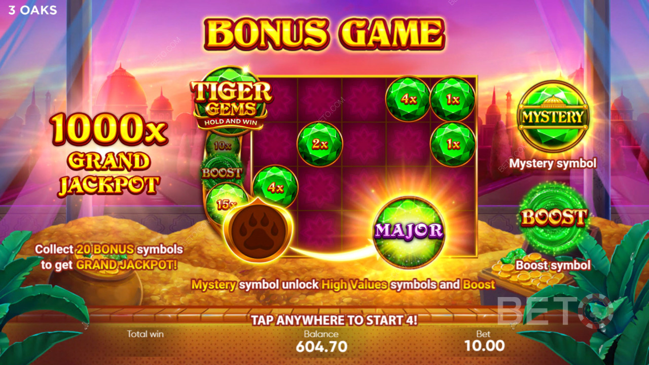 Funcțiile bonus explicate în Tiger Gems de la 3 Oaks Gaming