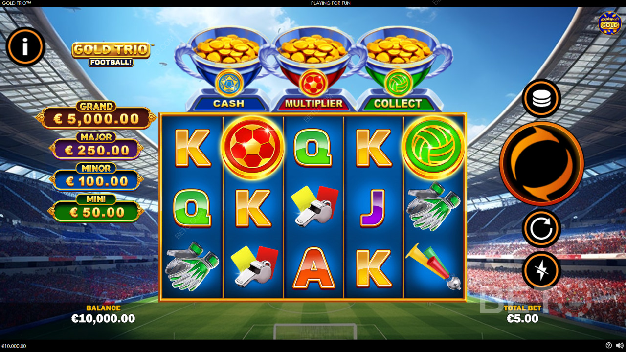 Câștigă 1.000x pariul tău în Trioul de aur: Fotbal! Video Slot!