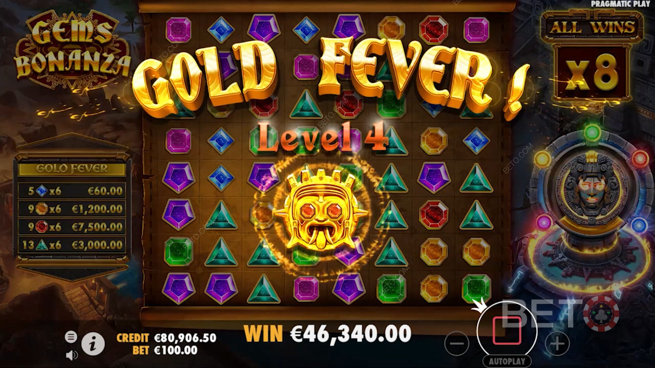 Adună cel puțin 114 simboluri câștigătoare pentru a debloca bonusul Gold Fever Progressive.