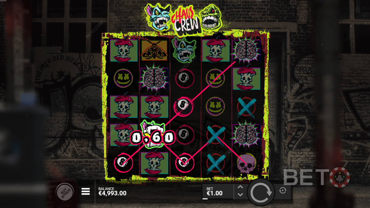 Adună între 3 și 5 simboluri identice pentru a câștiga la slotul Chaos Crew