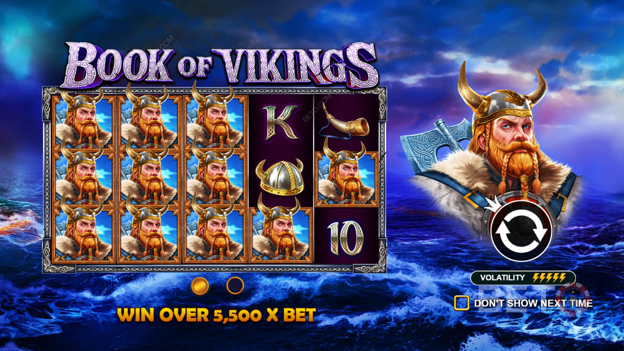Câștigă recompense în valoare de până la 5.500x miza în slotul extrem de volatil Book of Vikings.