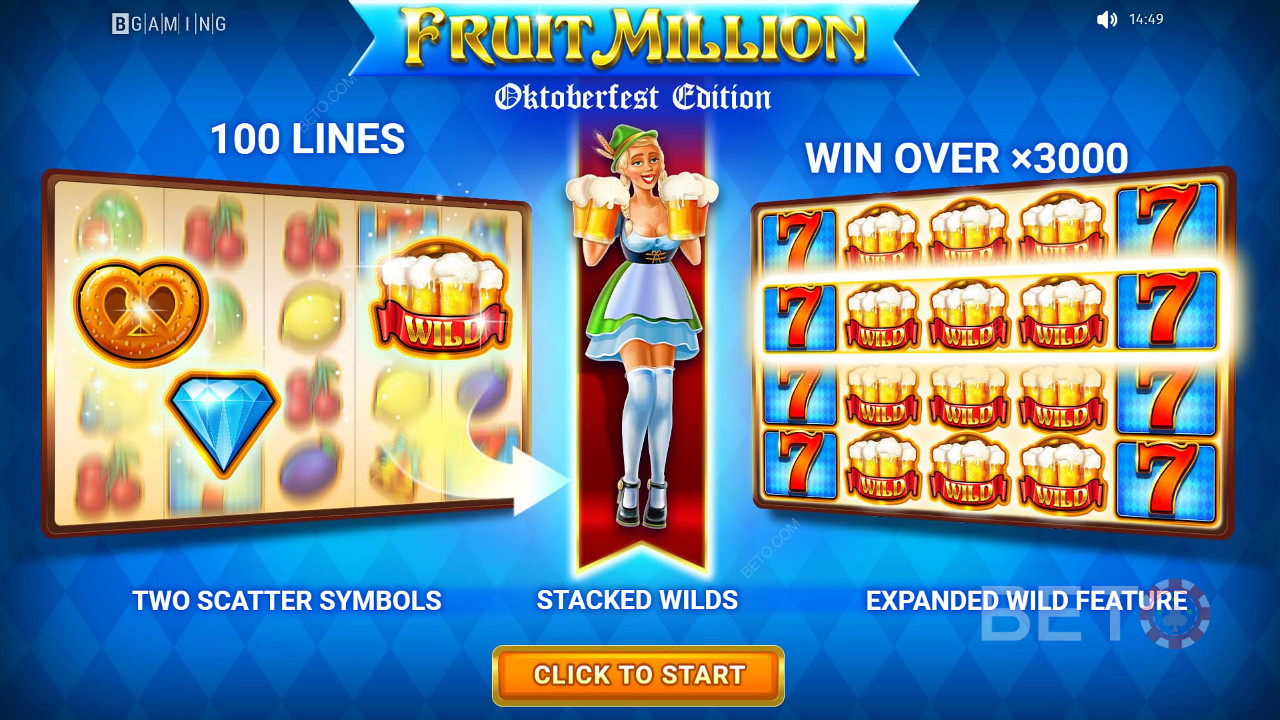 Joacă pe un slot cu 100 de linii și câștigă până la 3000x miza ta în Fruit Million