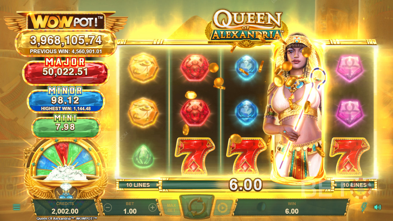 Queen of Alexandria WowPot by Neon Valley Studios este un joc de păcănele fantezist și tare