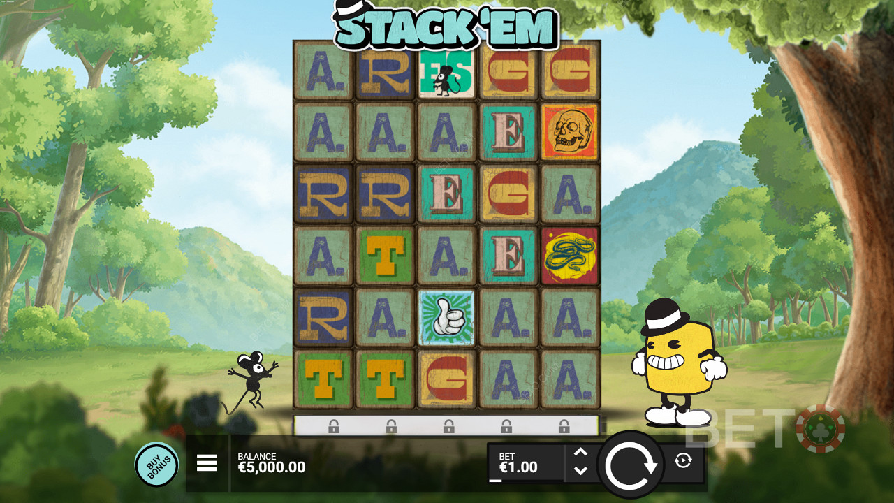 Bucură-te de o temă din desene animate și de funcții inovatoare în jocul ca la aparate online Stack 