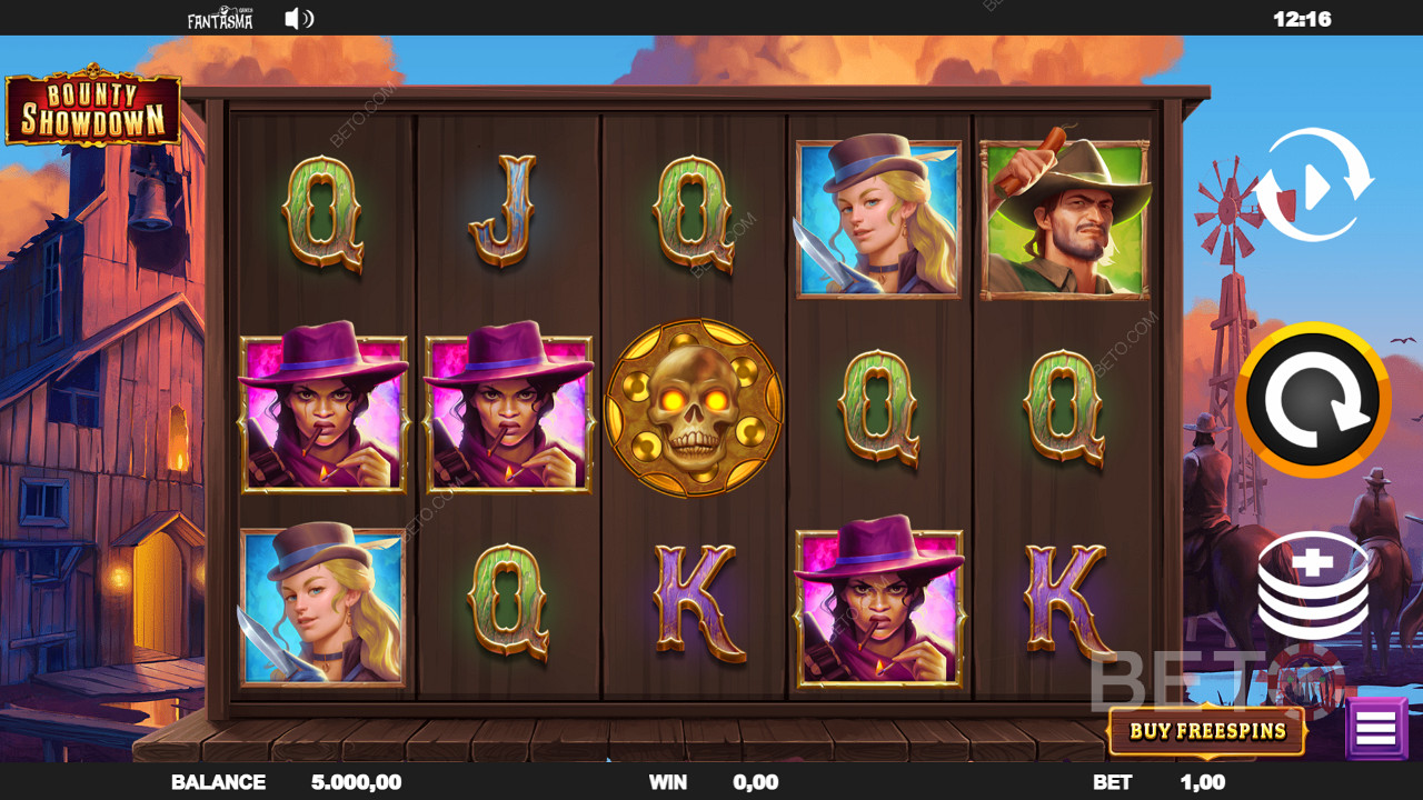 Joacă pe Bounty Showdown și experimentează simbolurile tematice cu cowboy