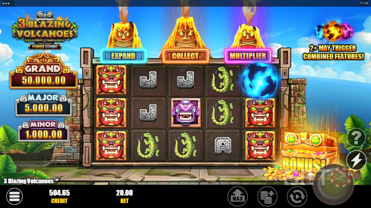3 Blazing Volcanoes Power Combo Review by BETO Slots