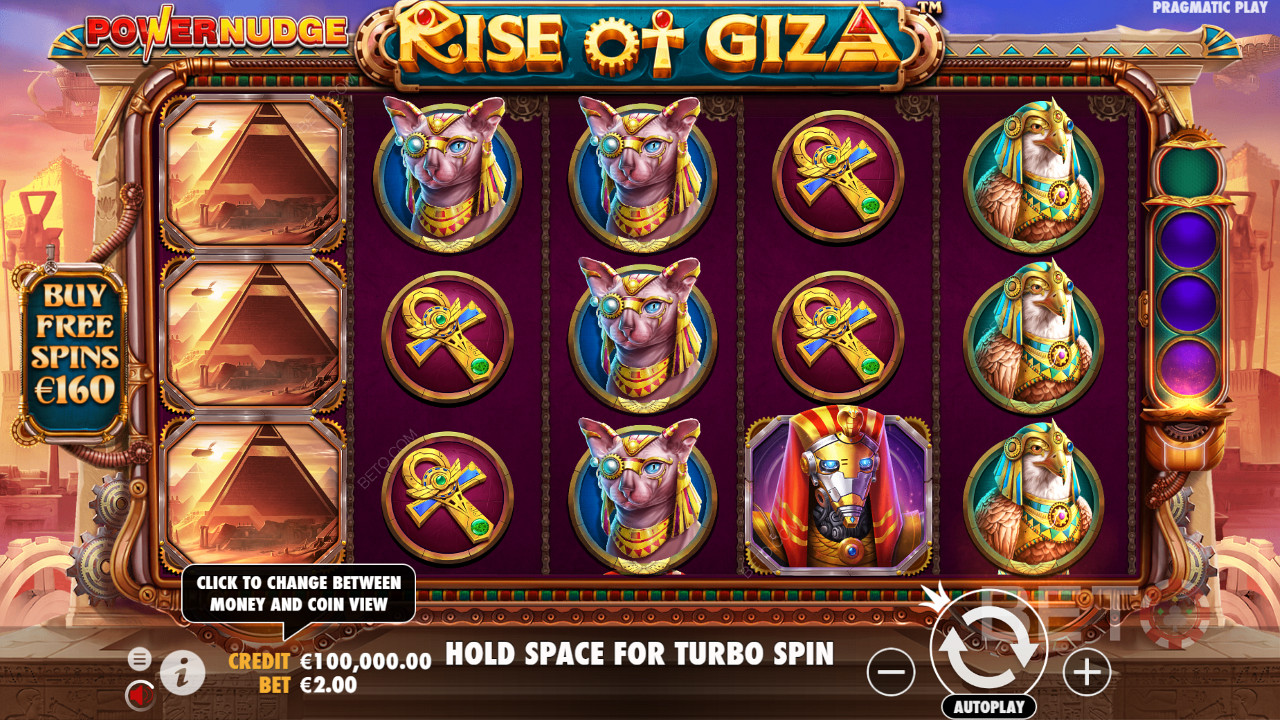 Plătiți 80x pariul dvs. și cumpărați Free Spins în jocul de aparate Rise of Giza PowerNudge