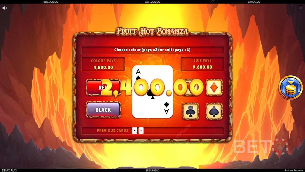 Joacă pe Fruit Hot Bonanza și încearcă funcția gamble