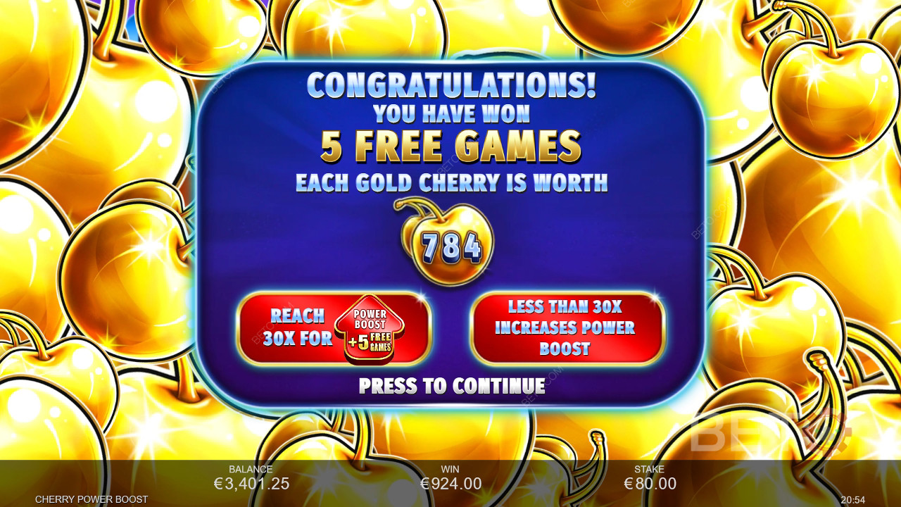 Câștigă 2.500x pariul tău în jocul ca la aparate online Cherry Power Boost!