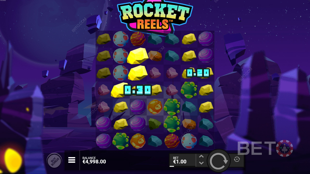 Plățile Cluster necesită ca jucătorii să prindă cel puțin 5 simboluri identice pentru un câștig Cluster.