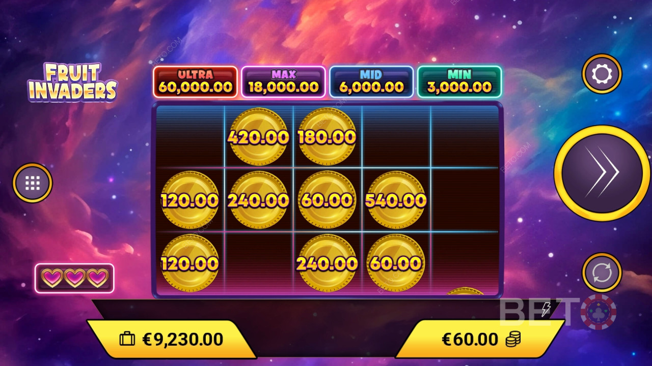 Funcțiile bonus explicate în Fruit Invaders de Amigo Gaming