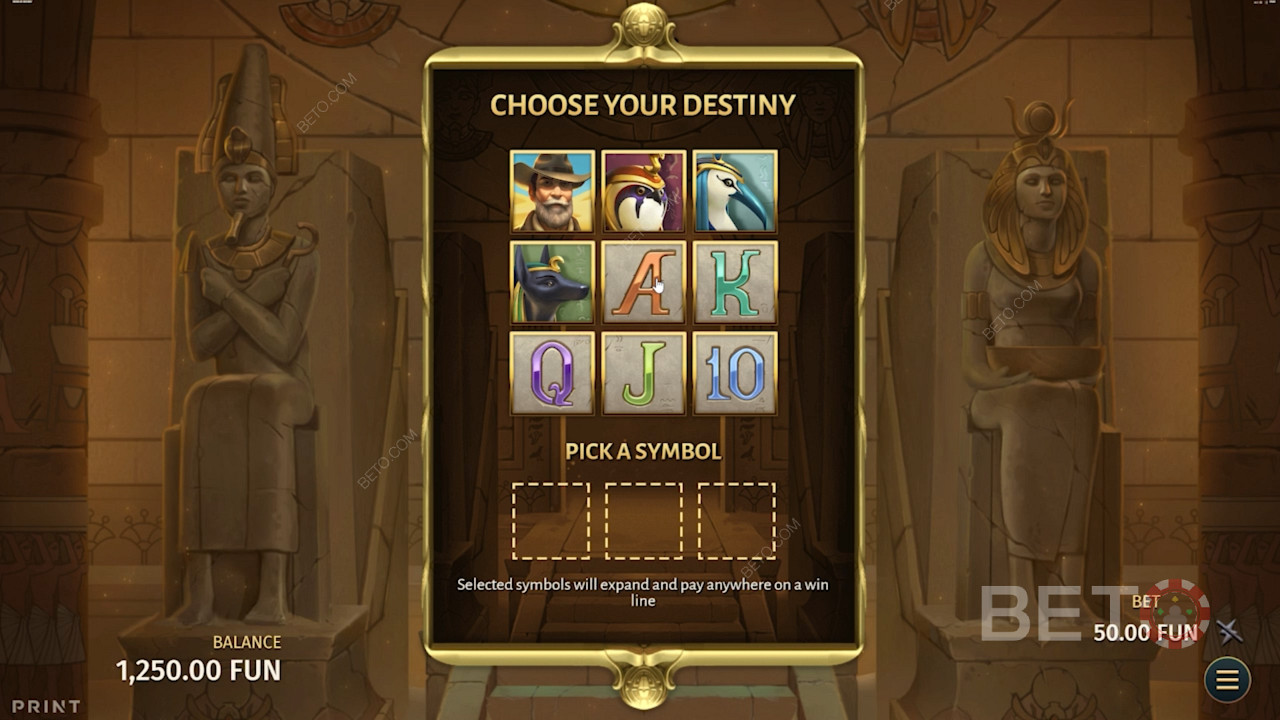 Alegeți oricare dintre simbolurile de bază ca simbol de expansiune pentru jocul bonus.