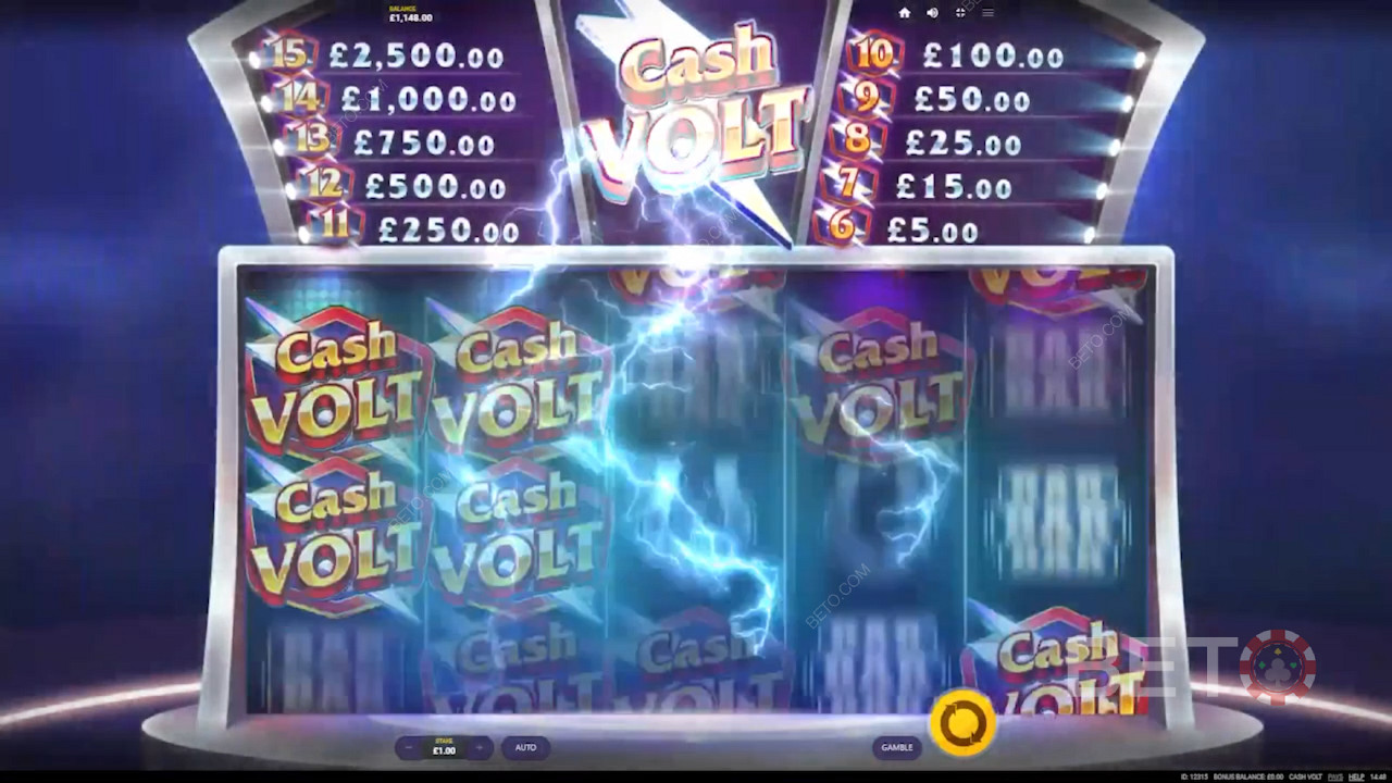 Joacă pentru a câștiga recompense interesante în valoare de până la 2.500x pariurile în slotul Cash Volt