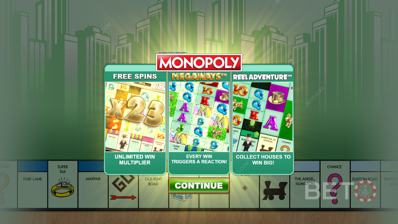 Ecranul de pornire al Monopoly Megaways