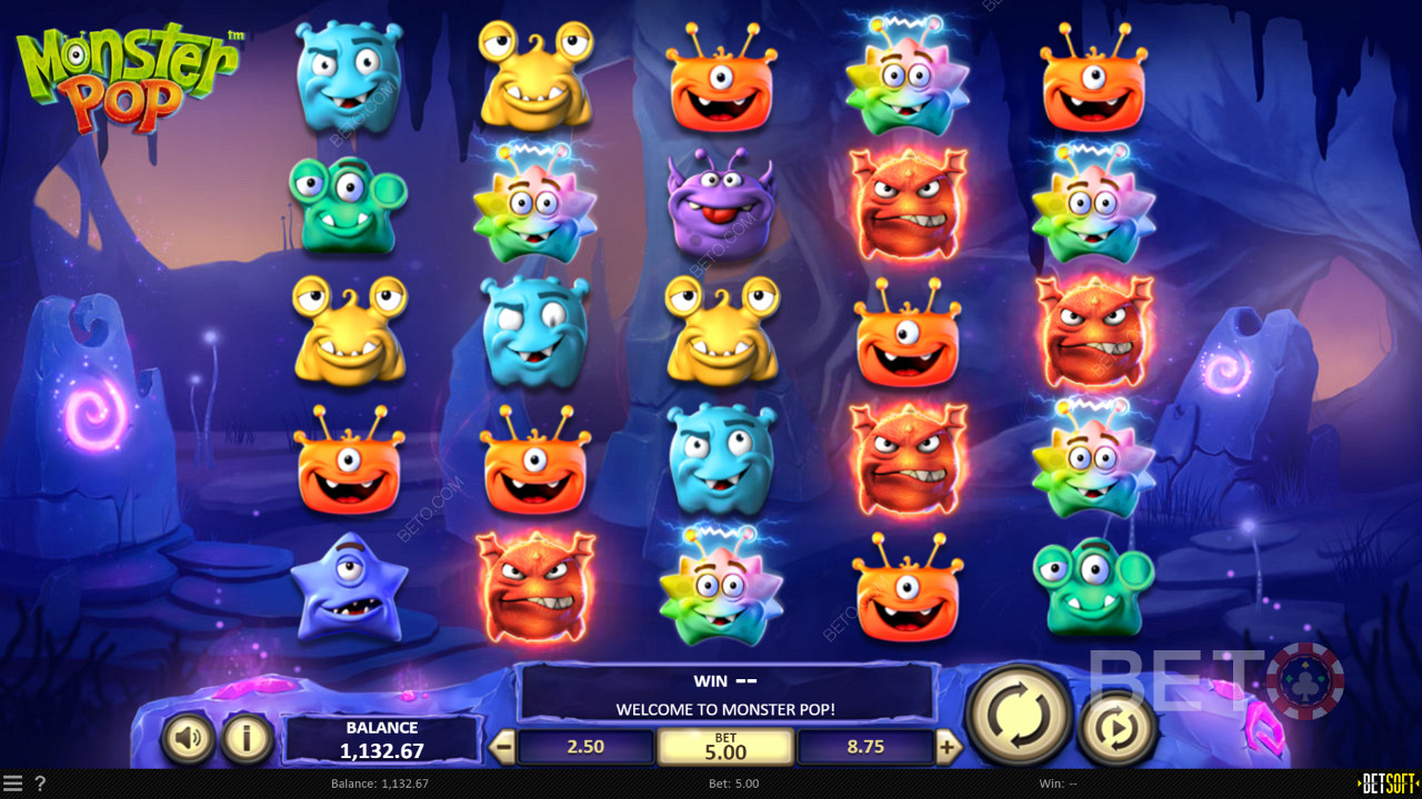 Bucură-te de o temă amuzantă și de simboluri ciudate în slotul online Monster Pop