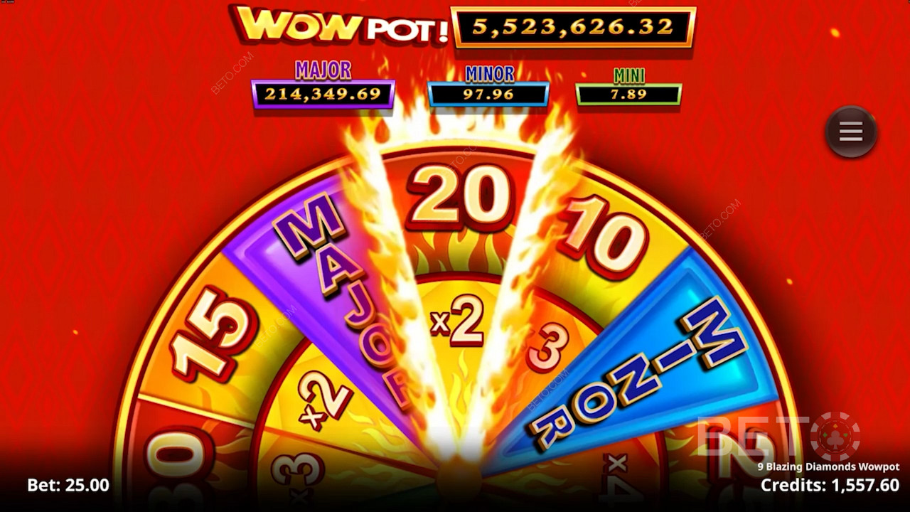 Trageți o șansă la premiile nebunești ale Jackpot-ului Wowpot în slotul 9 Blazing Diamonds Wowpot