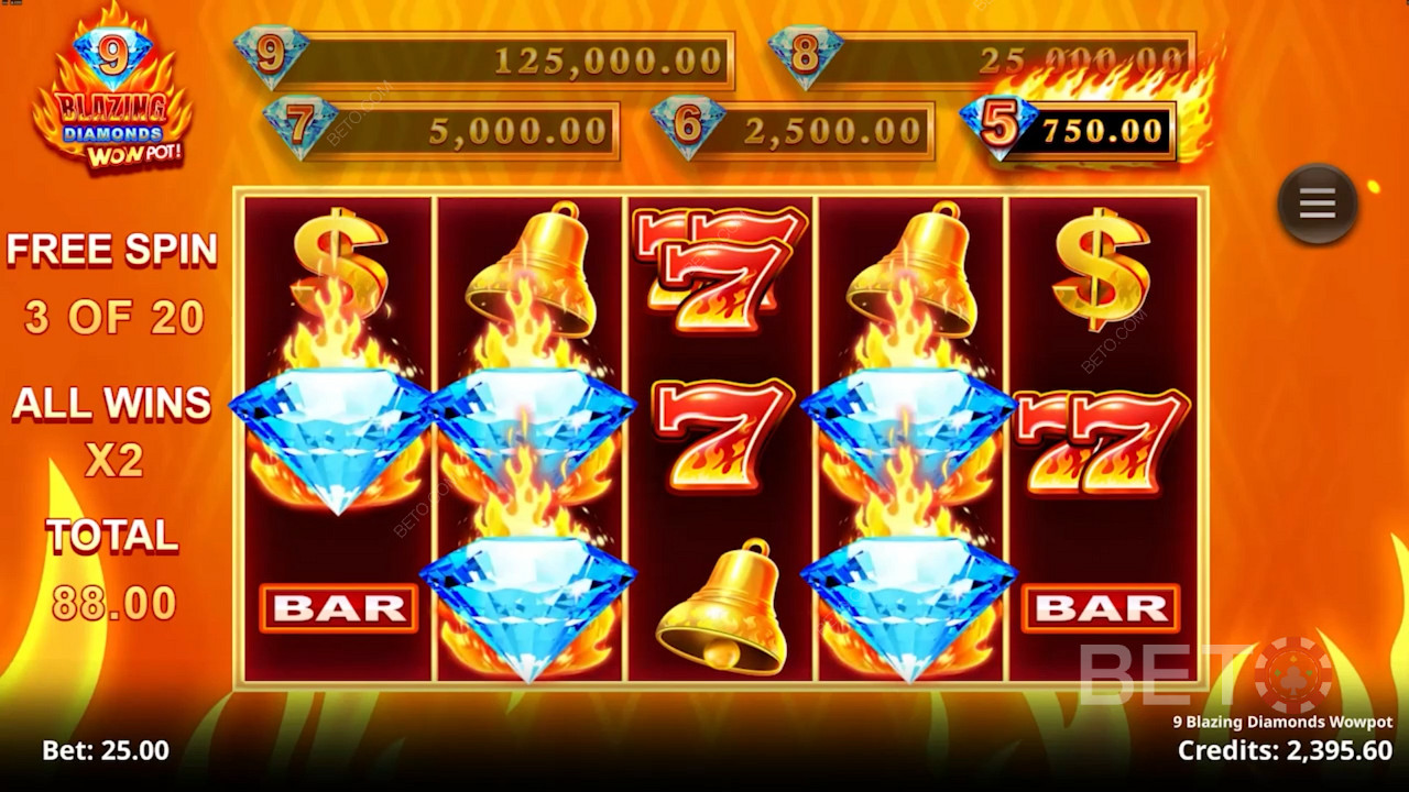 9 Blazing Diamonds Wowpot Joacă Gratuit