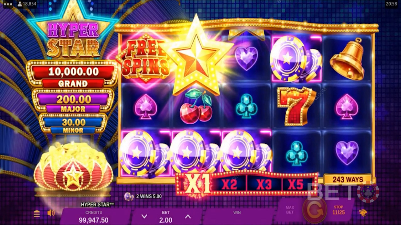 Cele 3 premii Jackpot sunt afișate în partea stângă a ecranului în timpul jocului.