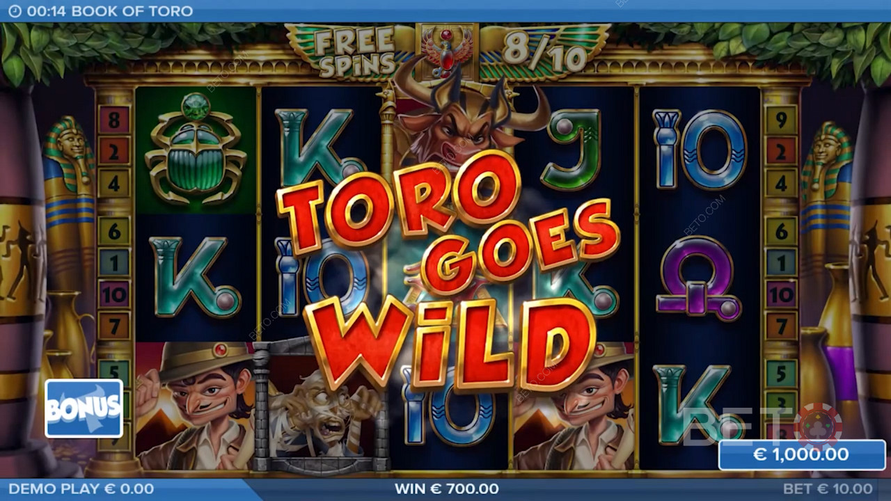 Bucură-te de funcția clasică Toro Goes Wild văzută în alte sloturi Toro.