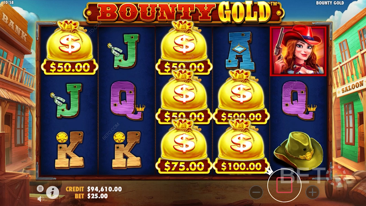 Simbolurile pungii cu bani pe grila Bounty Gold
