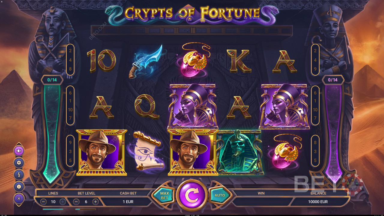 Colectează simboluri scatter pentru a declanșa rotirile gratuite în jocul ca la aparate Crypts of Fortune