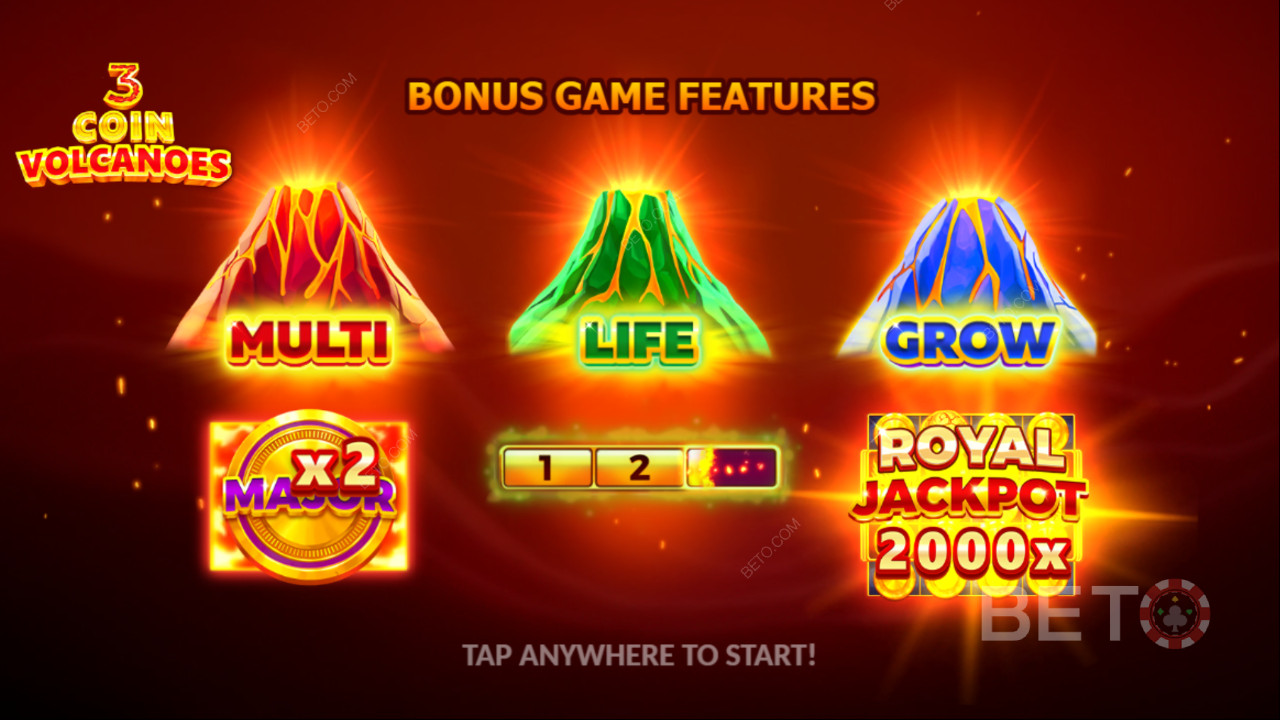 Câștigă 2.000x pariul tău în jocul ca la aparate online 3 Coin Volcanoes!