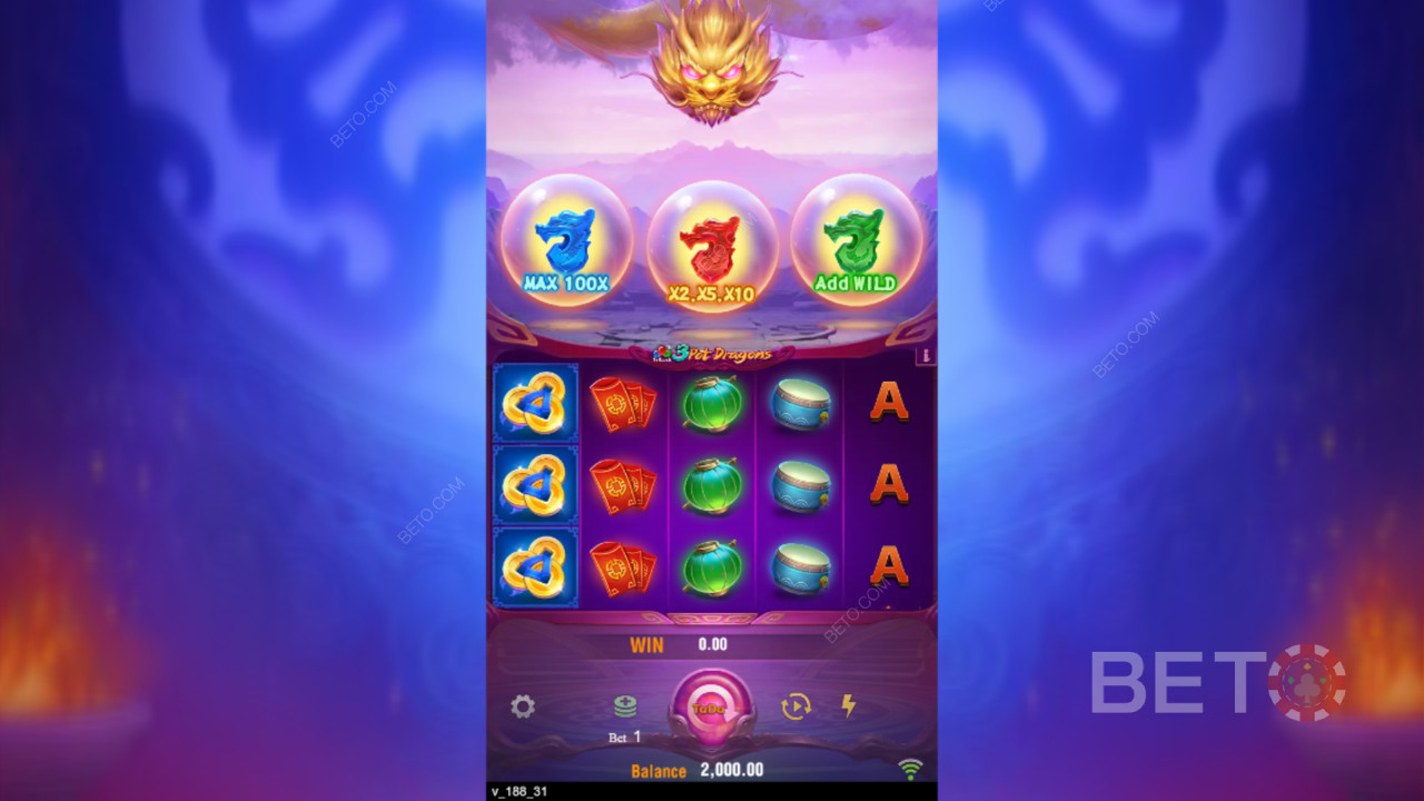 Câștigă 10.000x pariul tău în slotul online 3 Pot Dragons!