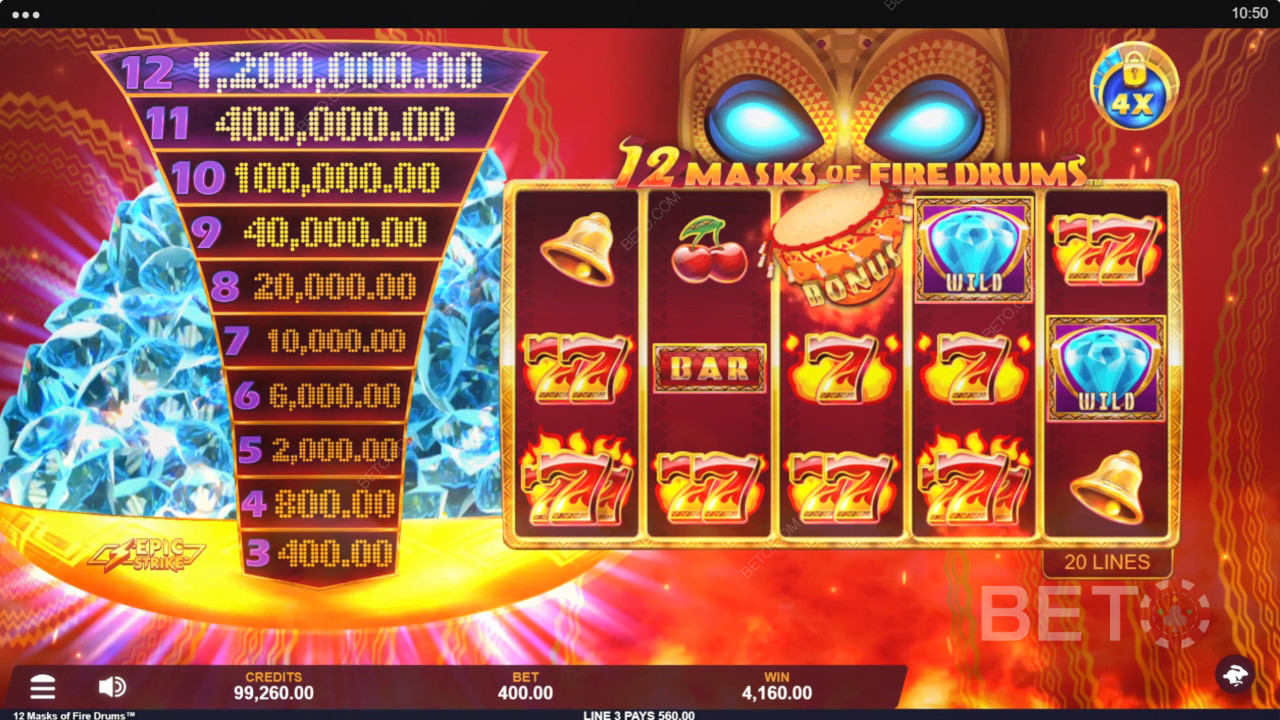 12 Masks of Fire Drums Recenzie de la BETO Slots