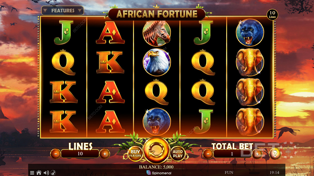 Grila de joc 5x4 a jocului African Fortune
