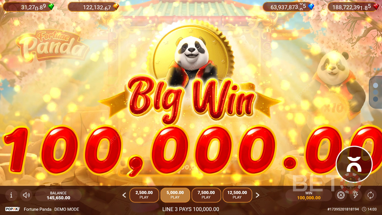 Câștigă 2.500x pariul tău în jocul ca la aparate online Fortune Panda!