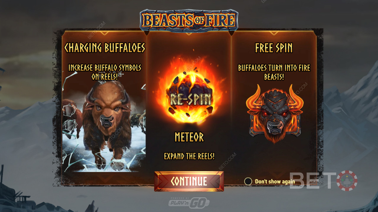 Ecranul introductiv al lui Beasts of Fire care prezintă informații despre gameplay