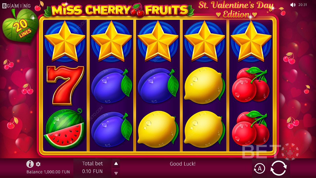 Designul jocului hibrid în Miss Cherry Fruits