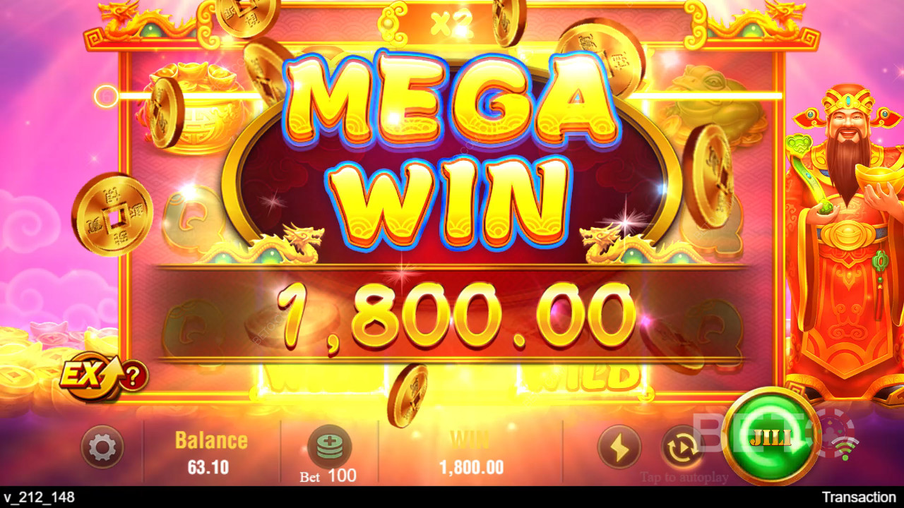 Câștigă 6.750x pariul tău la Jili Caishen Slot Machine!
