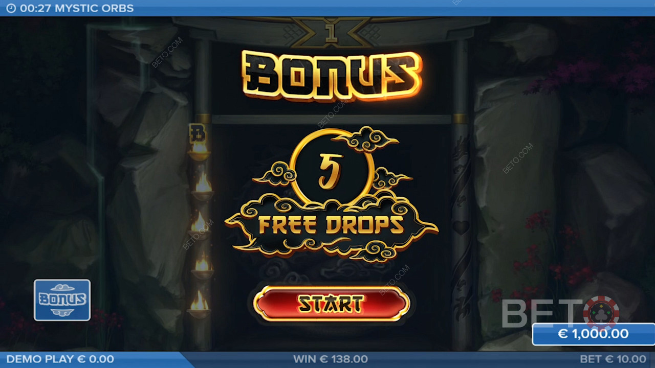 Prinde 5 simboluri Orb pentru a activa jocul bonus și a obține 5 rotiri gratuite.