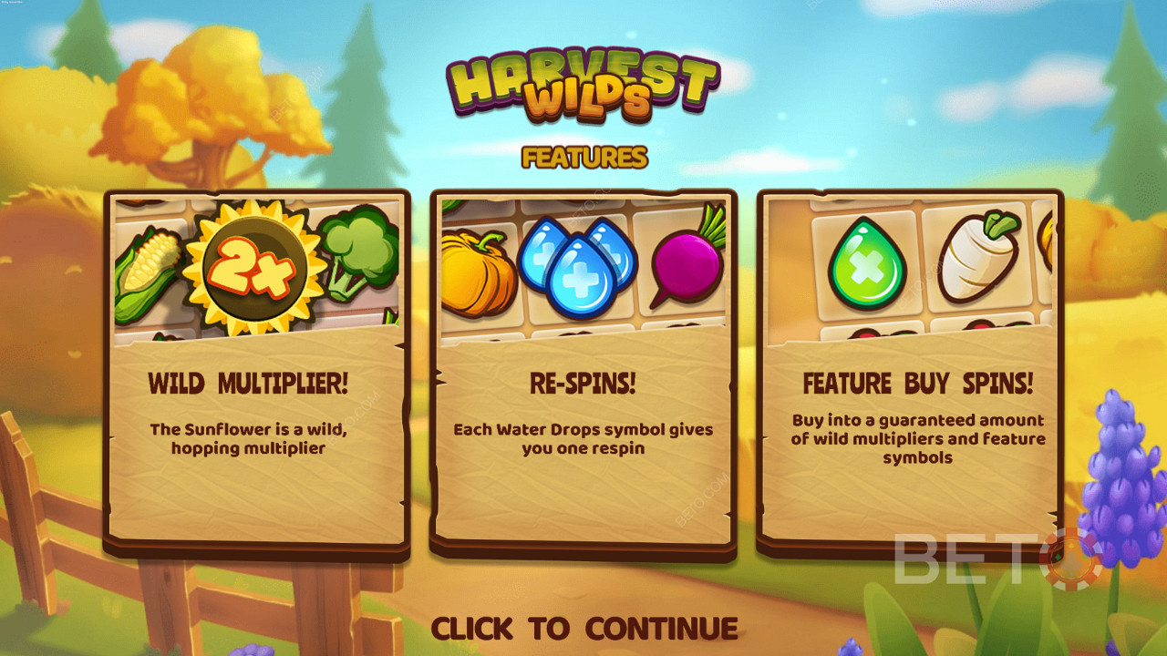 Bucură-te de Multiplicatori Wild, Respins și funcția Bonus Buy în slotul Harvest Wilds