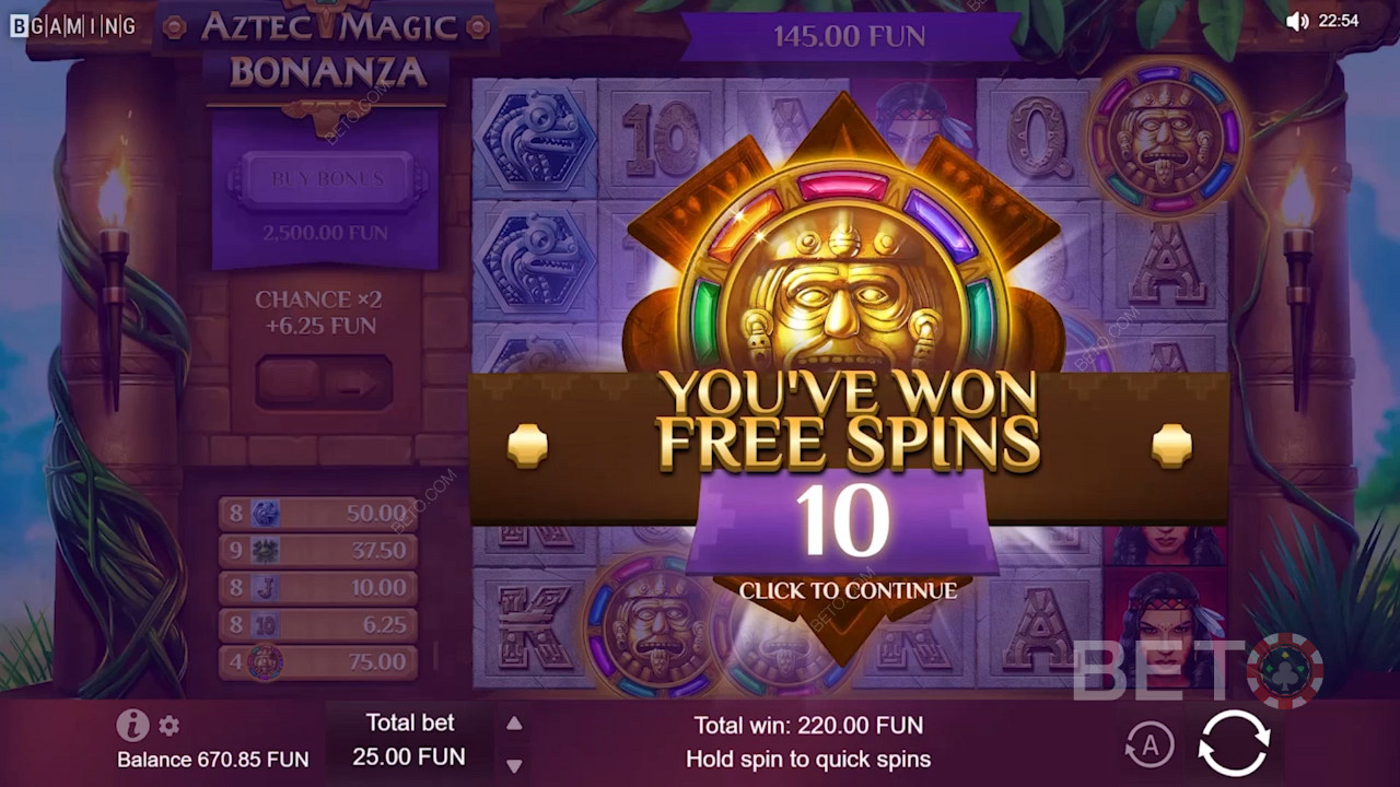 Câștigă mult la rotiri gratuite în jocul de cazino Aztec Magic Bonanza