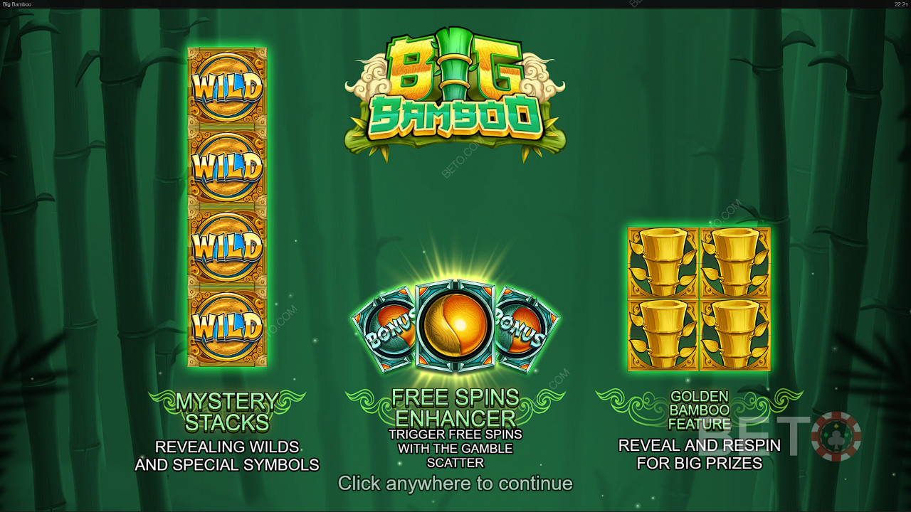Bucură-te de stive misterioase, rotiri gratuite și de funcția Golden Bamboo în jocul ca la aparate Big Bamboo
