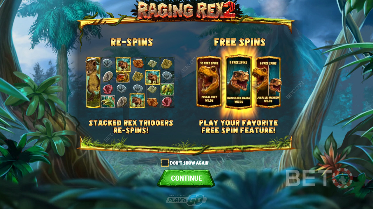 Bucură-te de Respins și de 3 tipuri de Free Spins în jocul de aparate Raging Rex 2