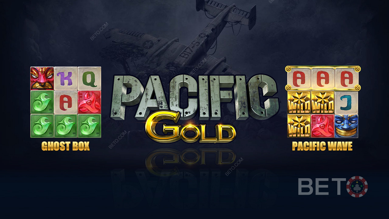 Bucură-te de funcții unice, precum Ghost Box și Pacific Wave, în slotul Pacific Gold.