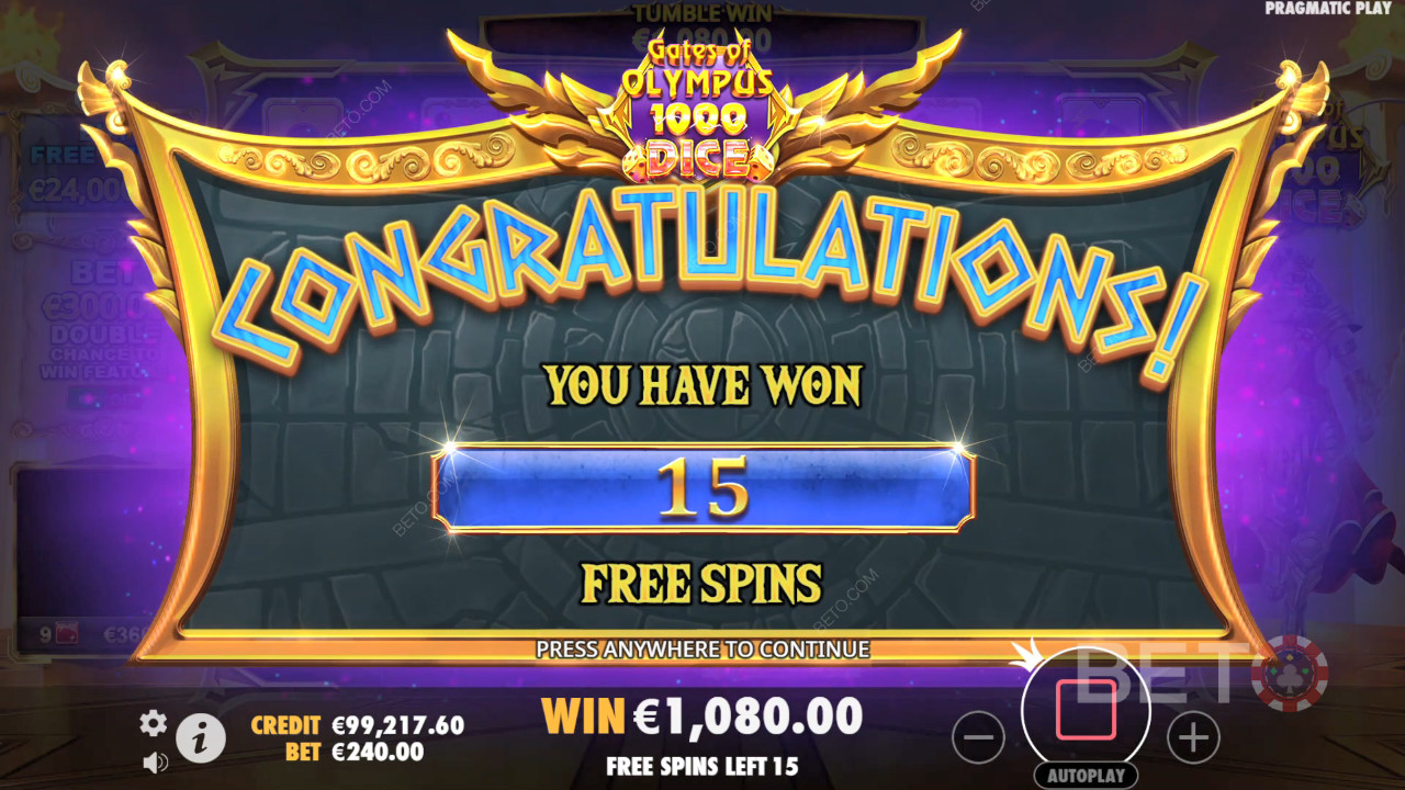 Câștigă 15.000x pariul tău în Gates of Olympus 1000 Dice Slot!
