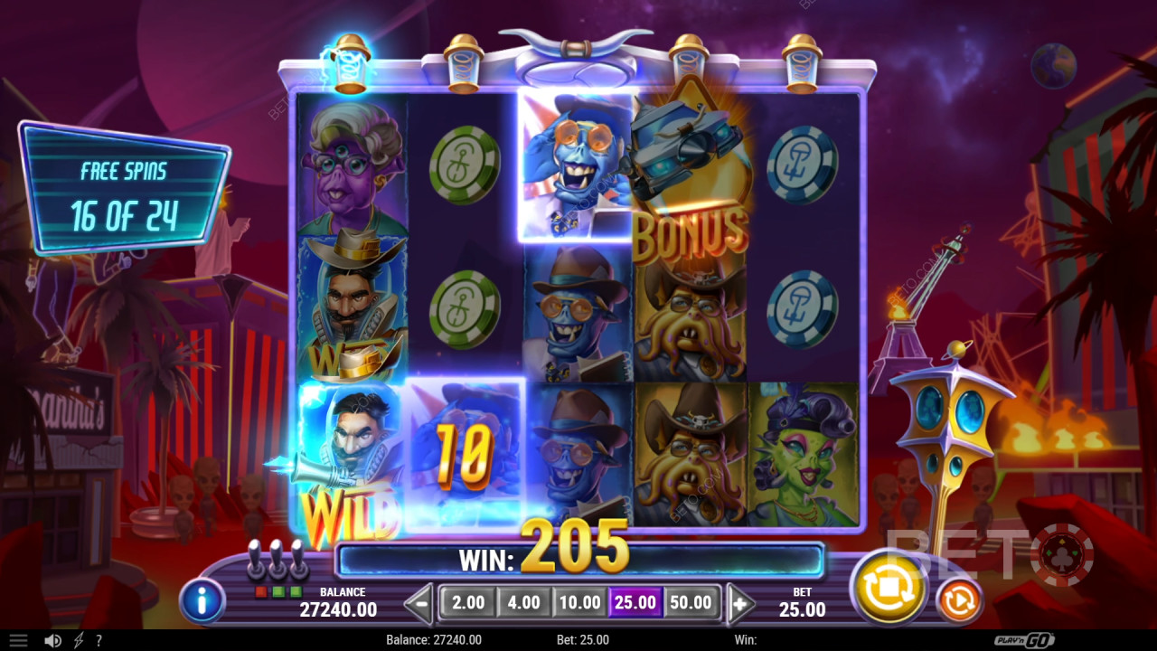 Funcțiile bonus explicate în Invading Vegas Revenge on Mars de Play