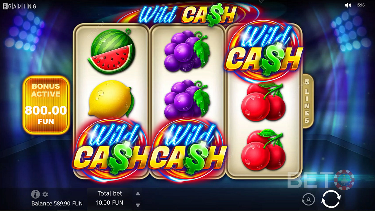 RTP-ul jocului Wild Cash este fixat la o rată splendidă de 96,34% și folosește un model de variație mare.