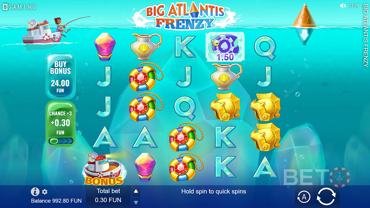 Ajustați aspectul cu ajutorul săgeților în jocul ca la aparate online Big Atlantis Frenzy.