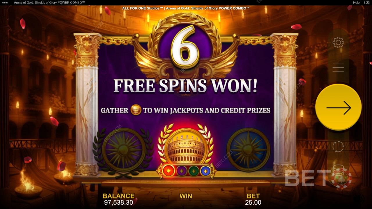 Caracteristici bonus explicate în Arena of Gold: Shields of Glory Power Combo de All For One Studios