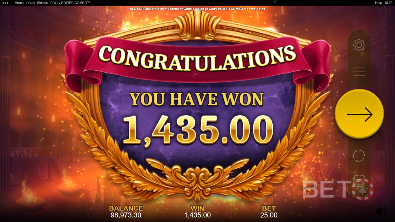 Câștigă 10.000x pariul tău în Arena of Gold: Shields of Glory Power Combo Video Slot!
