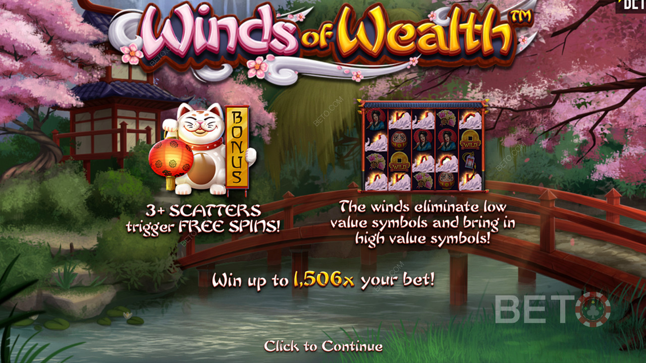 Câștigul maxim este de 1.506x miza ta în jocul ca la aparate online Winds of Wealth.